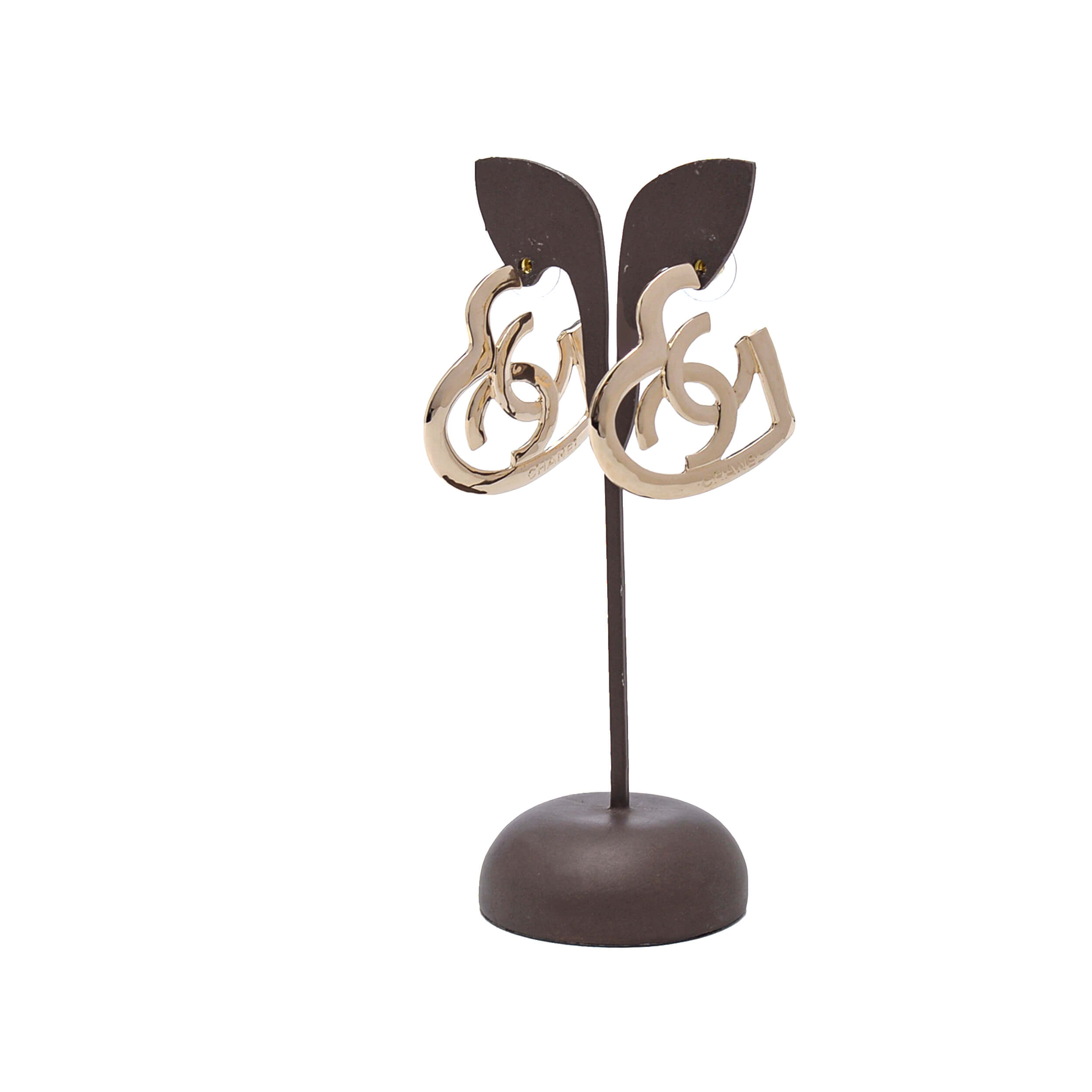 Chanel - Light Gold Tone Heart Earrings